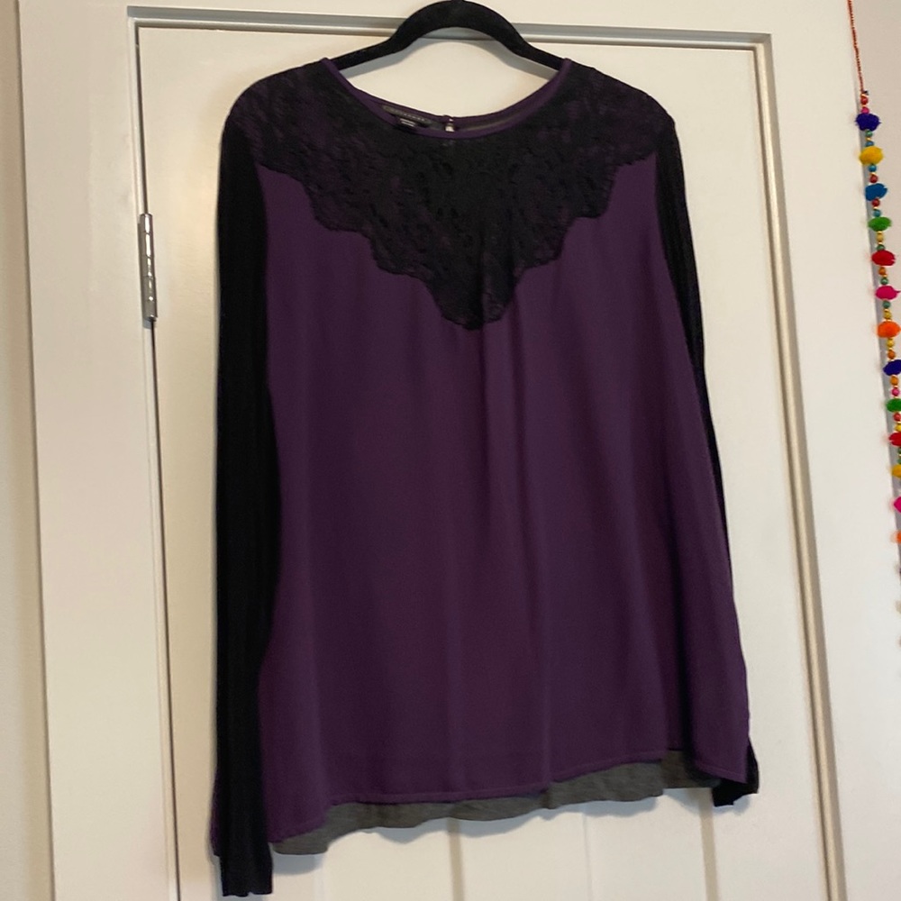 Adorable black, purple and grey long sleeve shirt with lace detail